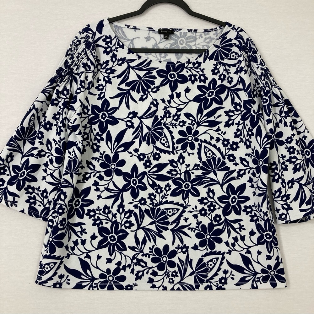 Talbots Navy and White Floral Blouse